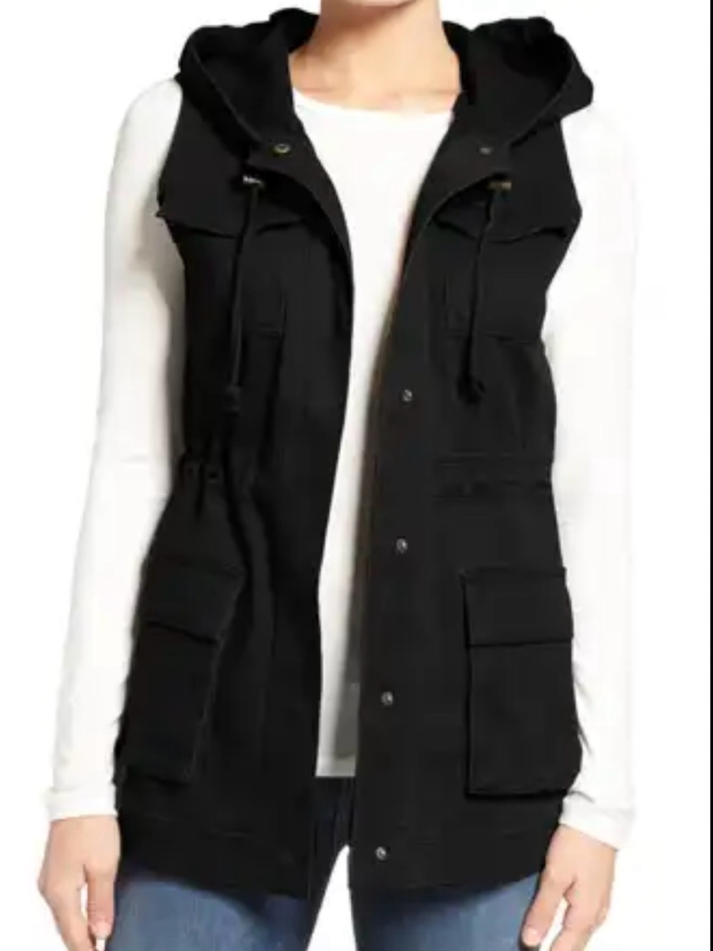 Matty M Women's Medium Sleeveless Jacket Vest Black Hooded Military Inspired